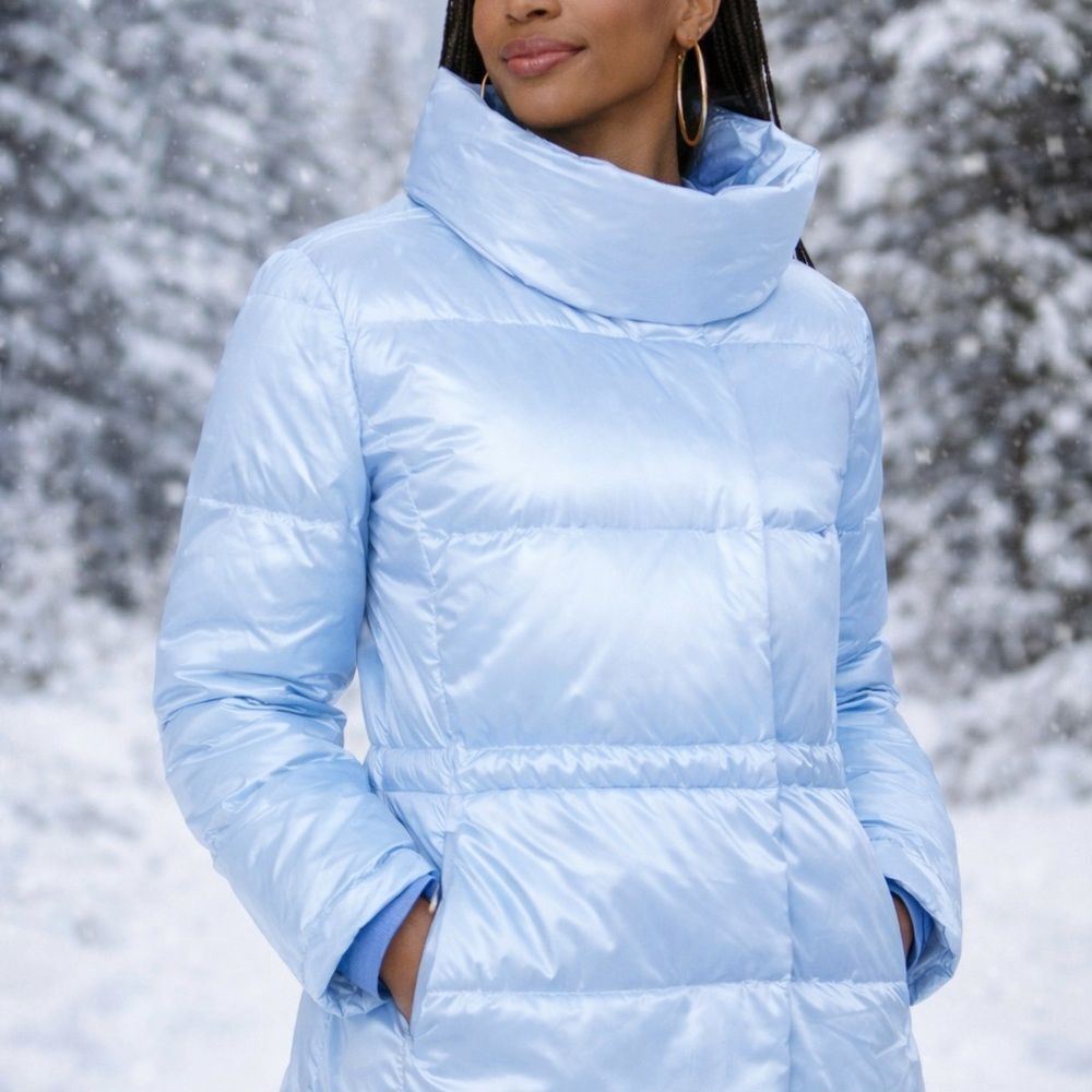 Land’s End down hyper dry water resistant puffer jacket ice blue MED PETITE